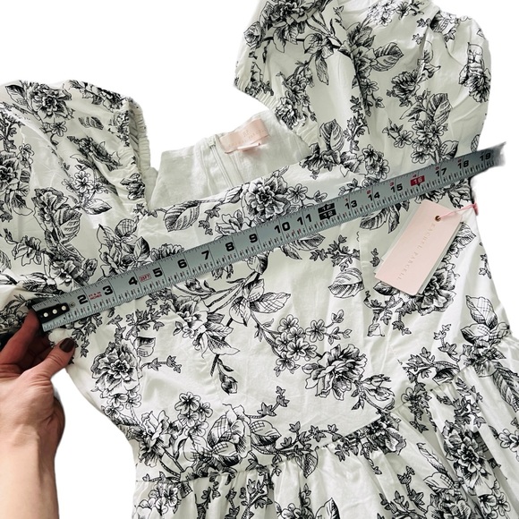 New RACHEL PARCELL Floral Poplin Fit & Flare Minidress Black White Sz 6 - Picture 13 of 15